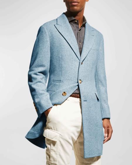 Light Blue Three Quarter Peak Lapel Carcoat