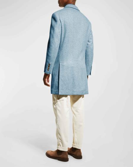 Light Blue Three Quarter Peak Lapel Carcoat