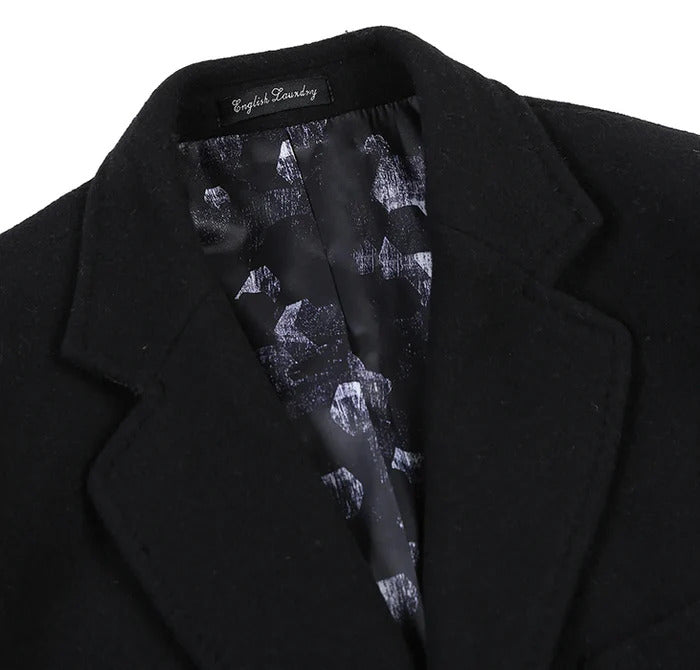 Slim Fit Black Wool-Blend Overcoat