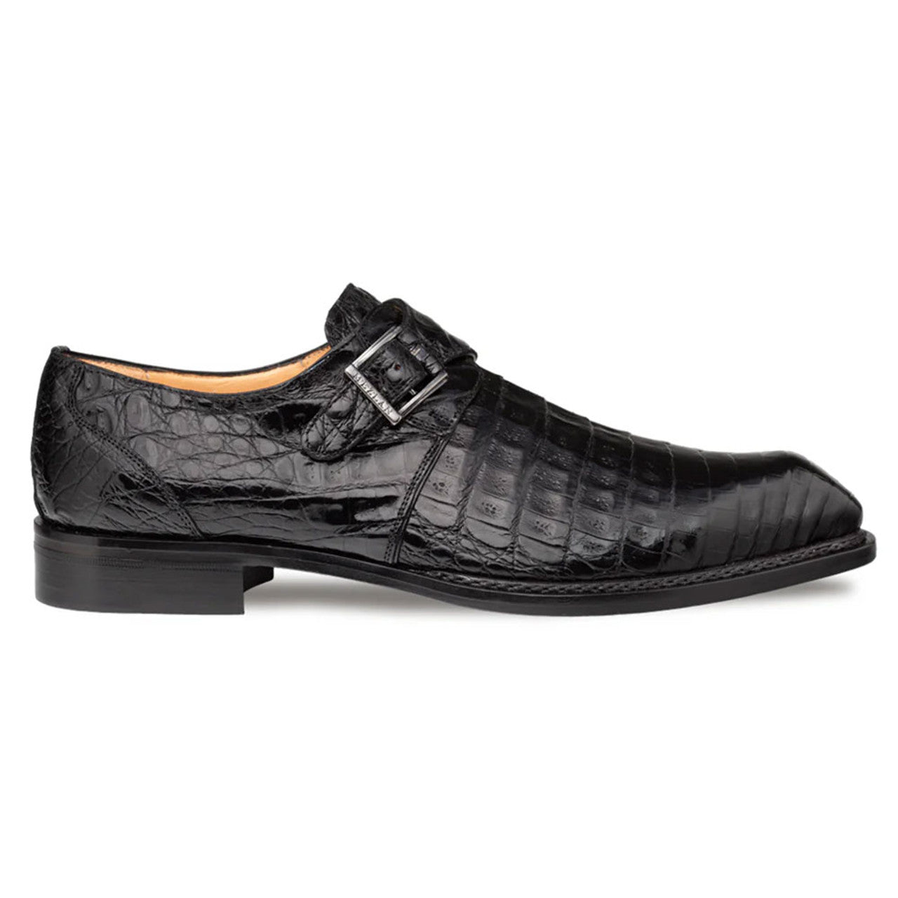 Gigolo Black Crocodile Single Monk-Strap Loafers