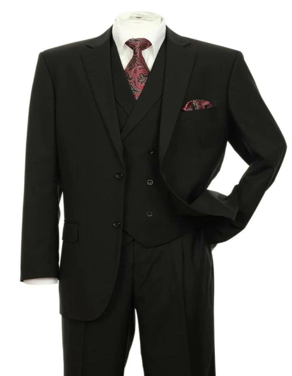 Classic Black Pleated Suit with Double Breasted Jacket