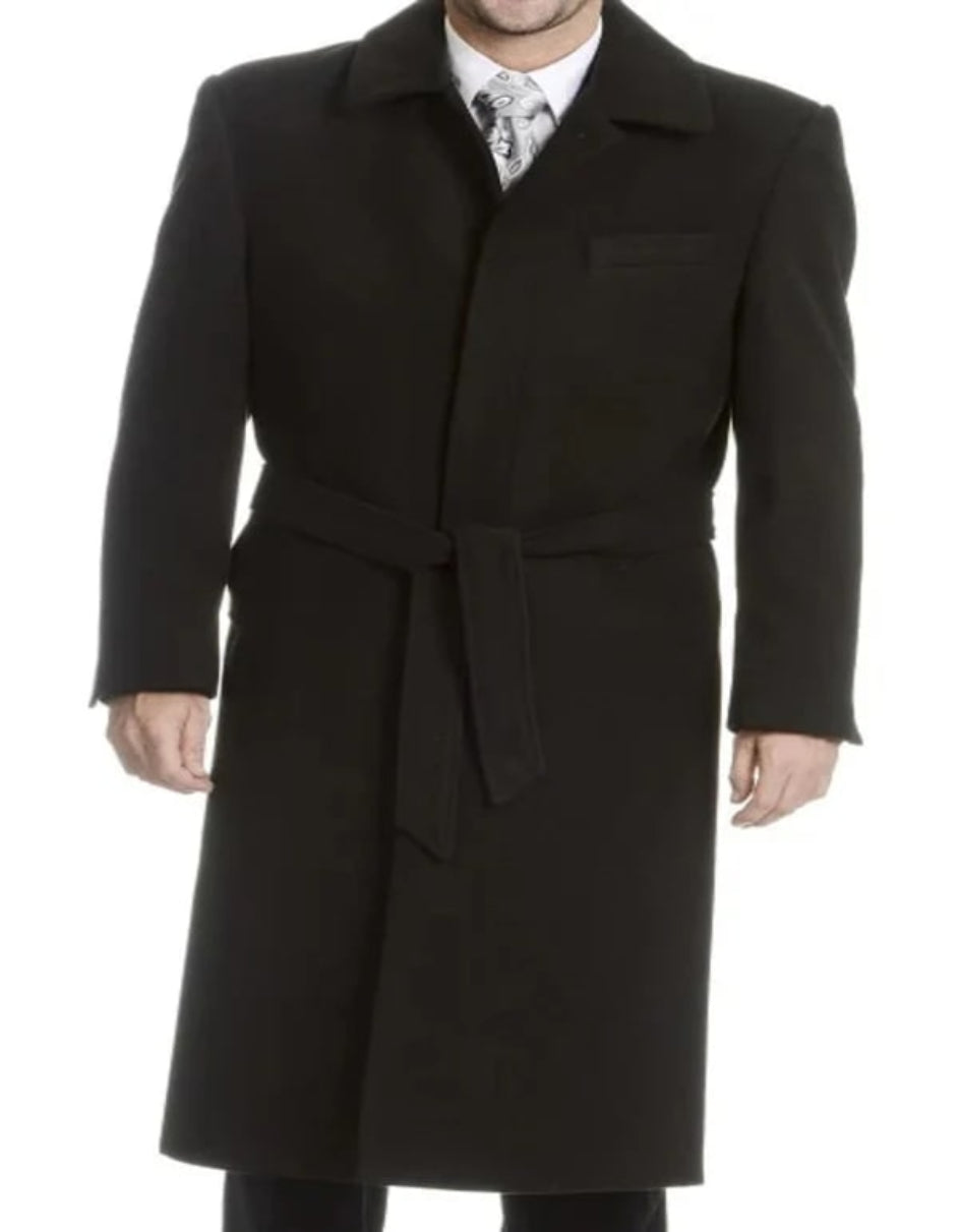 Falcone Black Belted Long Top Coat for Men