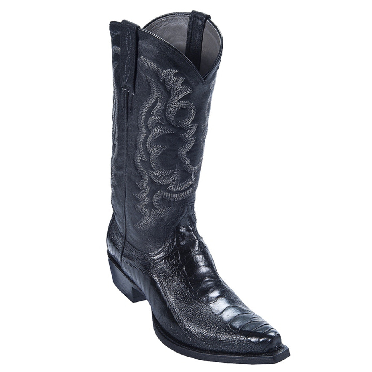 Black Ostrich Leg Snip Toe Boots by Los Altos