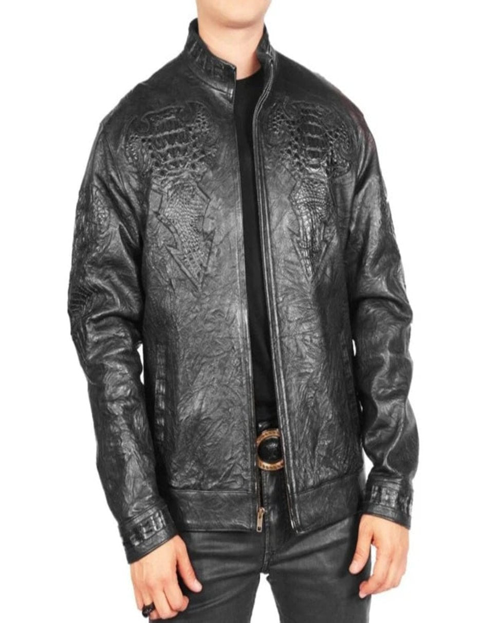 Fine Leather Jacket with Crocodile Detail