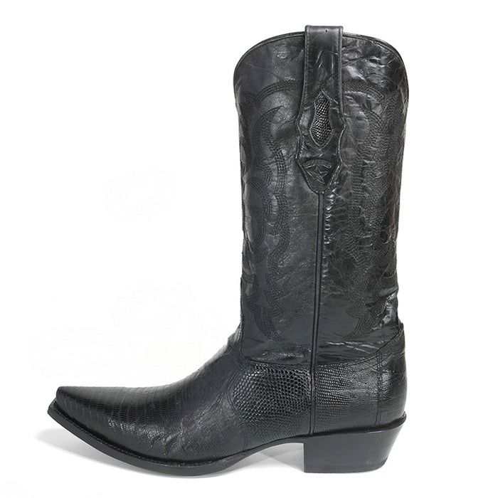 Los Altos Black Snip Toe Teju Lizard Boots