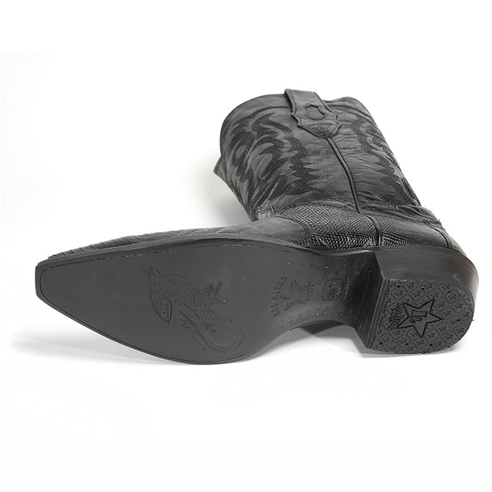 Los Altos Black Snip Toe Teju Lizard Boots