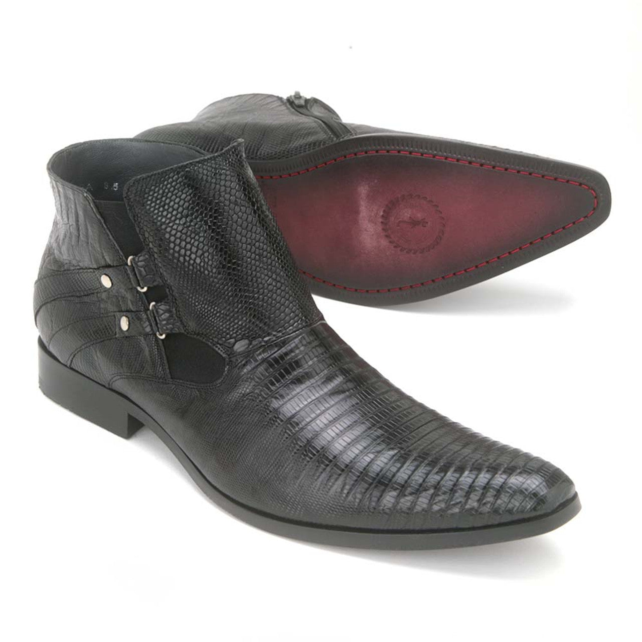 Los Altos Black Genuine Lizard Ankle Boots