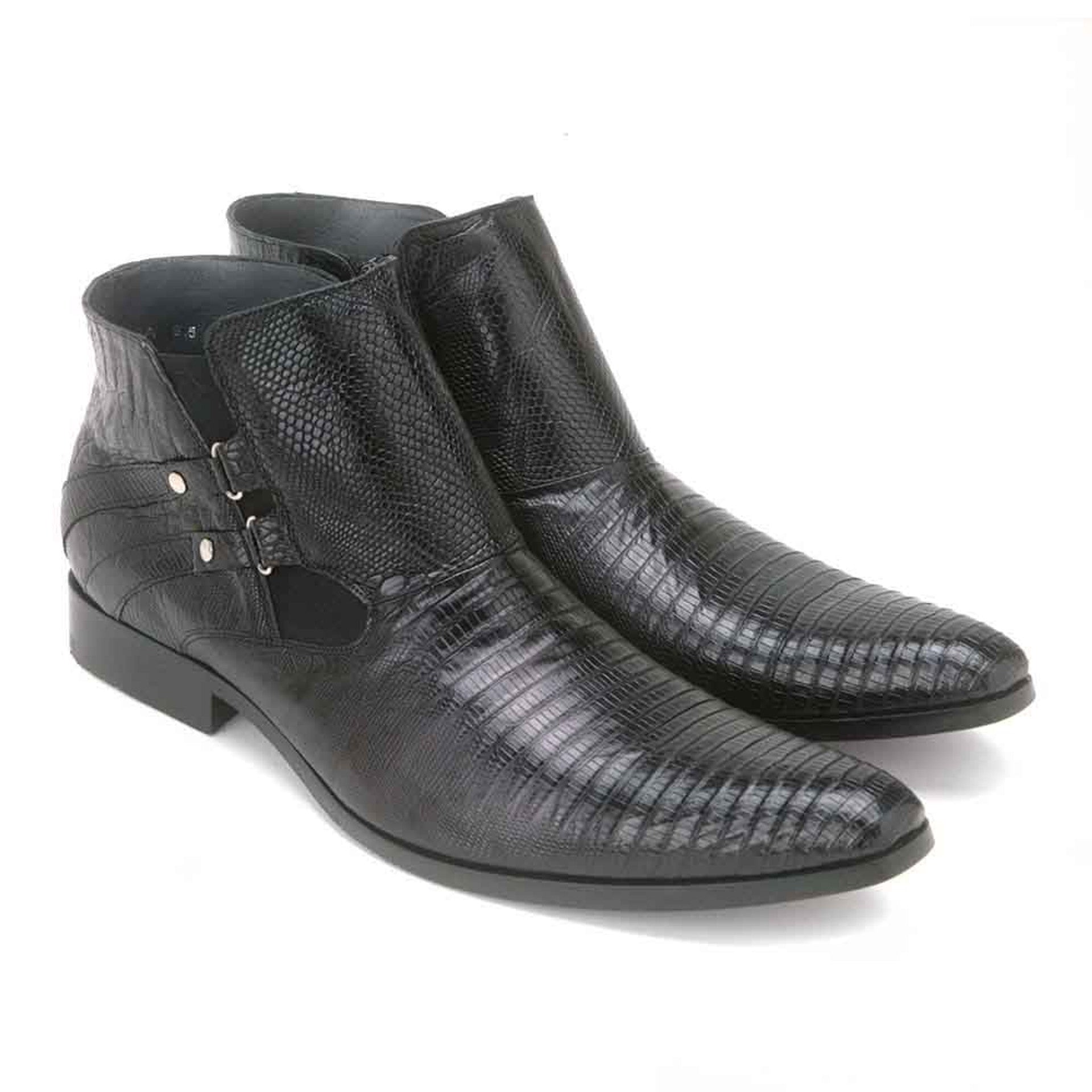 Los Altos Black Genuine Lizard Ankle Boots