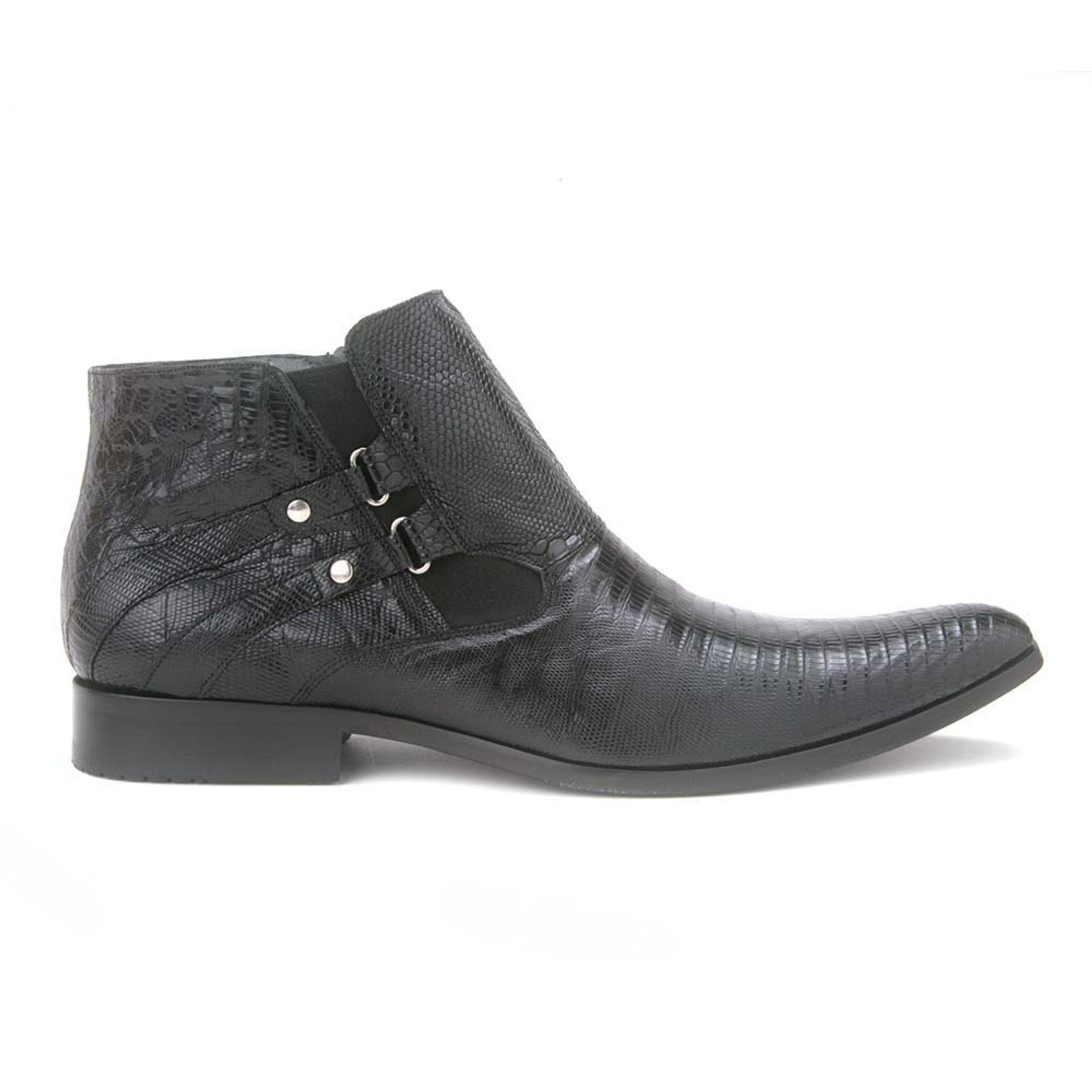 Los Altos Black Genuine Lizard Ankle Boots