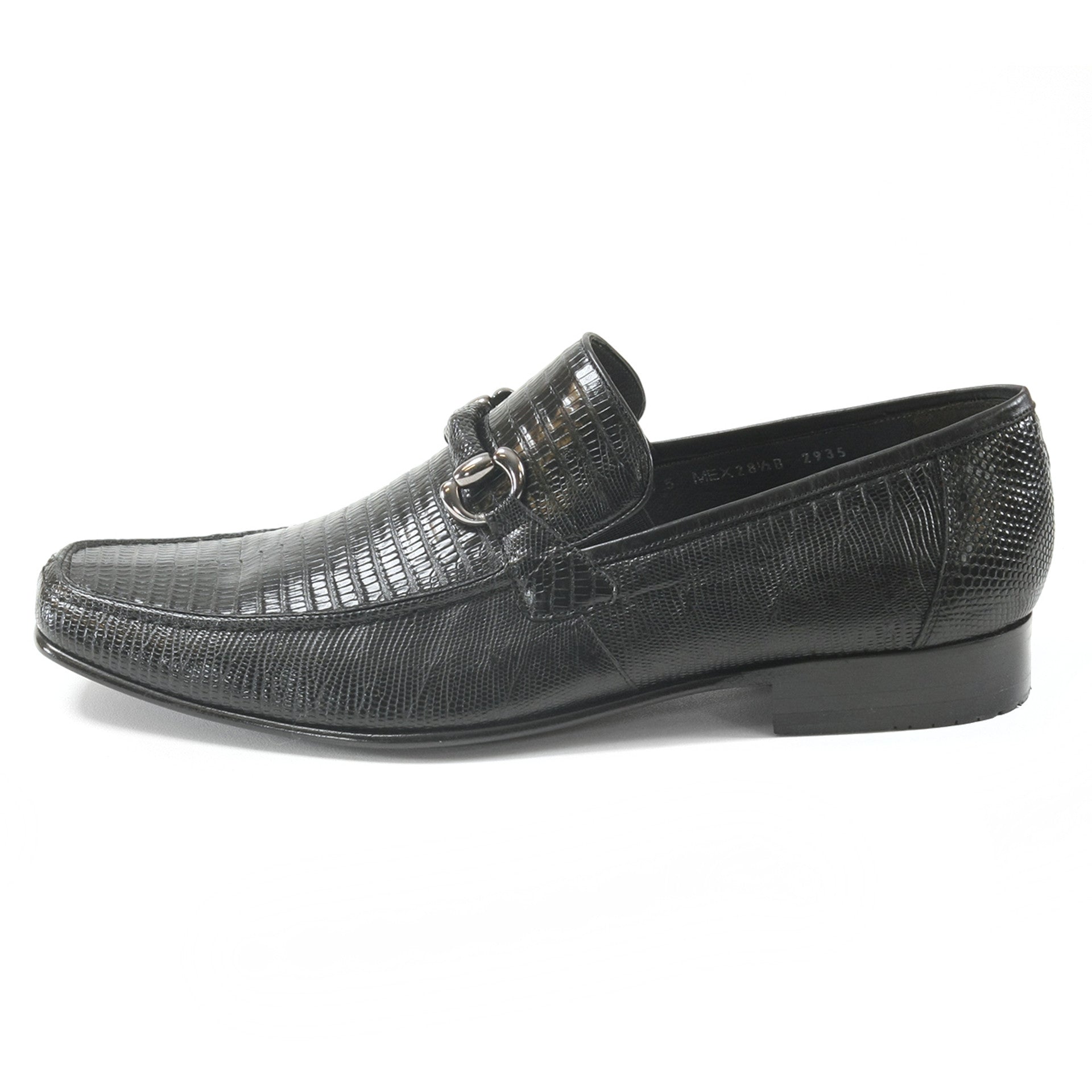 Black Teju Lizard Skin Slip-On Loafers by Los Altos