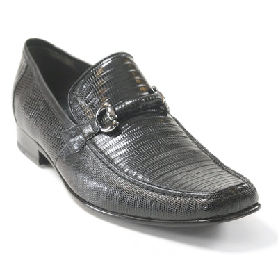 Black Teju Lizard Skin Slip-On Loafers by Los Altos