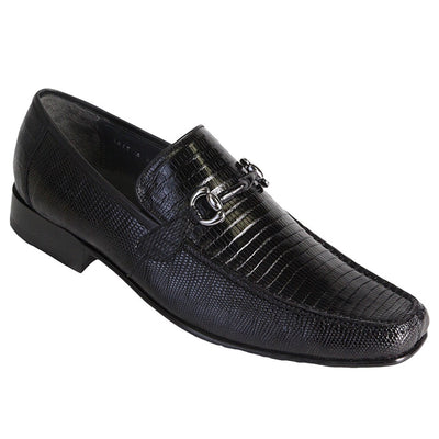 Black Teju Lizard Skin Slip-On Loafers by Los Altos