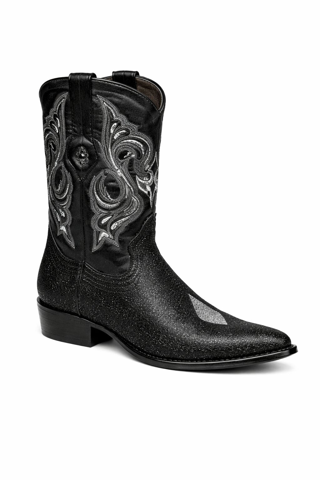 Los Altos Boots Black Genuine Stingray Mantarraya Skin Single Stone Western Cowboy Botas De Mantarraya - Mantarraya Boots (EE)
