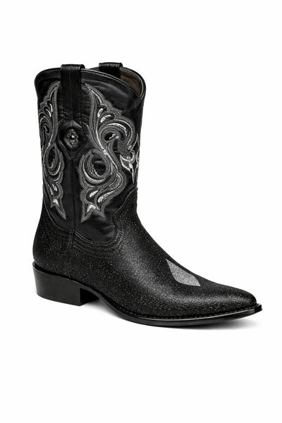 Los Altos Boots Black Genuine Stingray Mantarraya Skin Single Stone Western Cowboy Botas De Mantarraya - Mantarraya Boots (EE)
