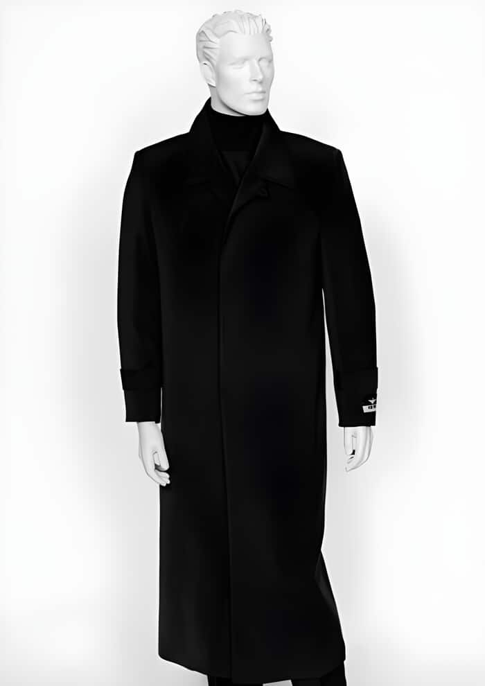 Men's Four-Button Black Duster Maxi Coat