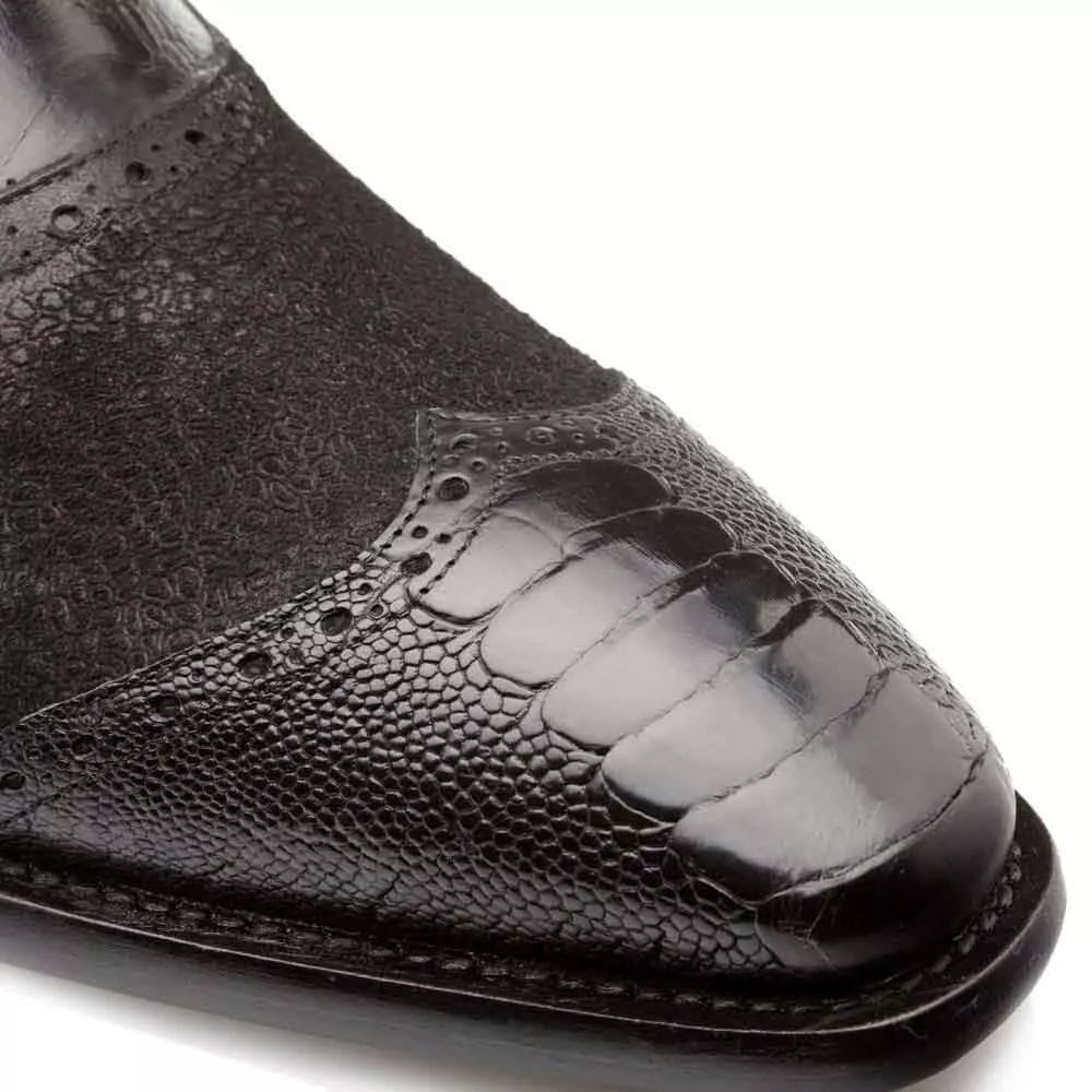 Mezlan Ostrich & Suede Gored Slip On Shoes