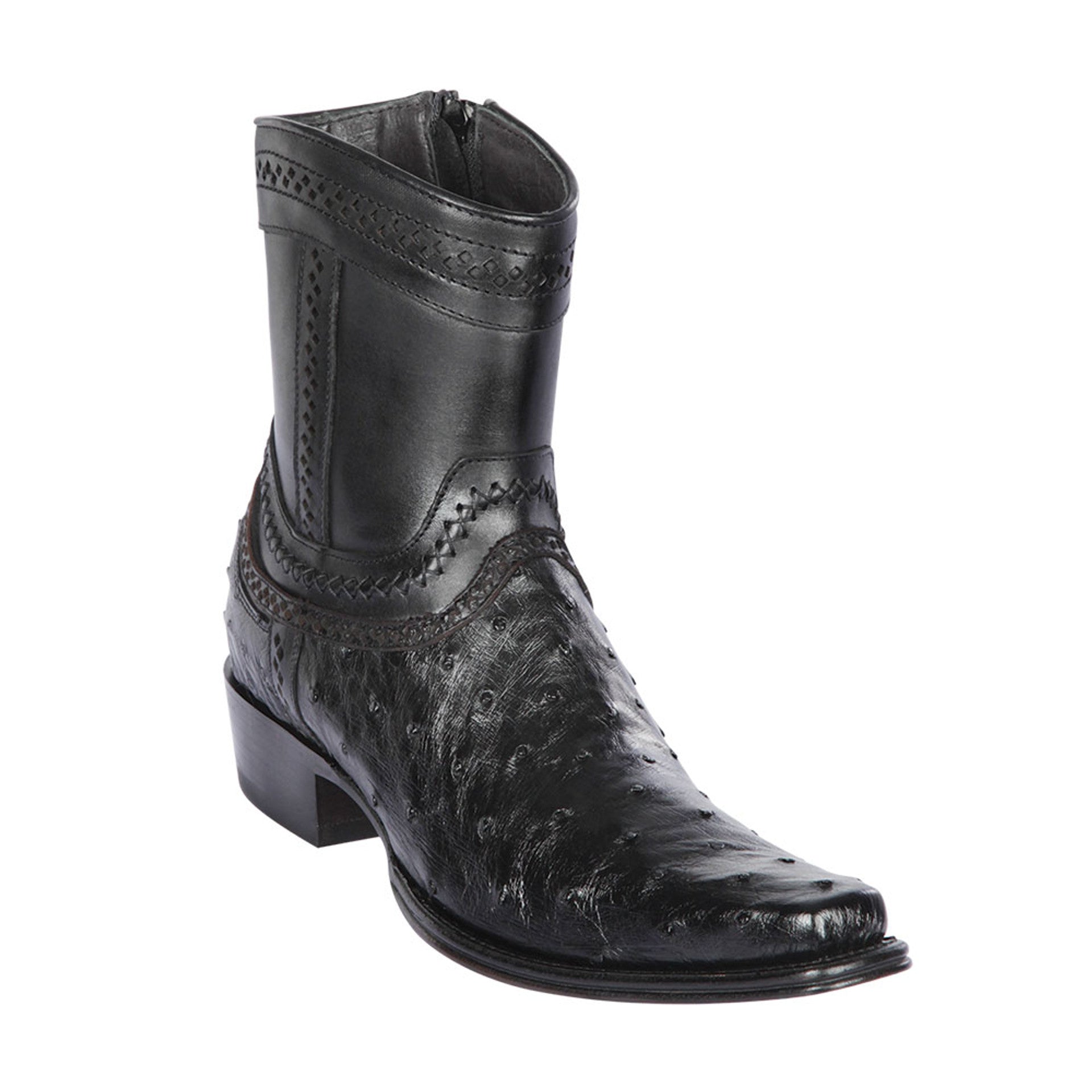 Black Ostrich Low Shaft European Square Toe Boots