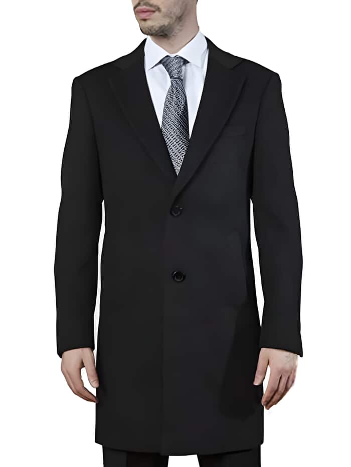 Men's Black Modern Fit Dress Topcoat