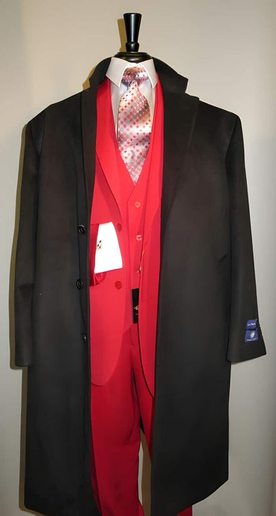 Three Button Wool Blend Men's Overcoat Black