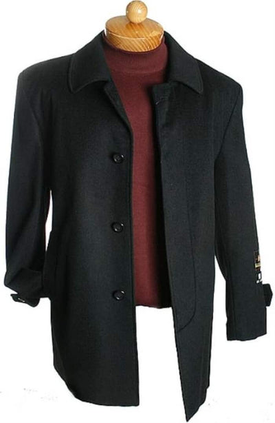 Three-Quarter Black Wool Men's Overcoat