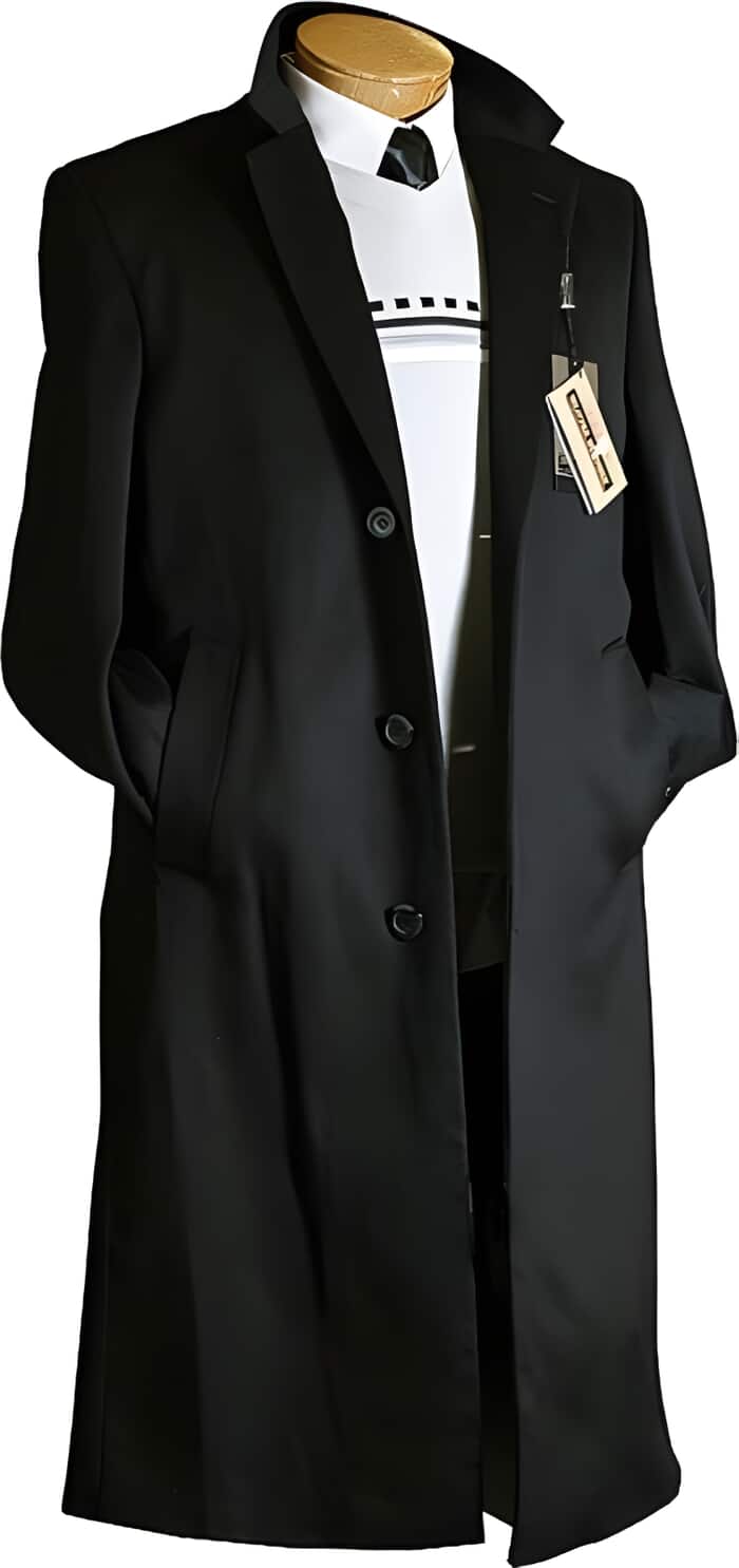 Black Wool Cashmere Mens Topcoat - Big & Tall