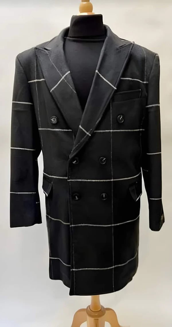 Men's Double Breasted Plaid Wool Overcoat