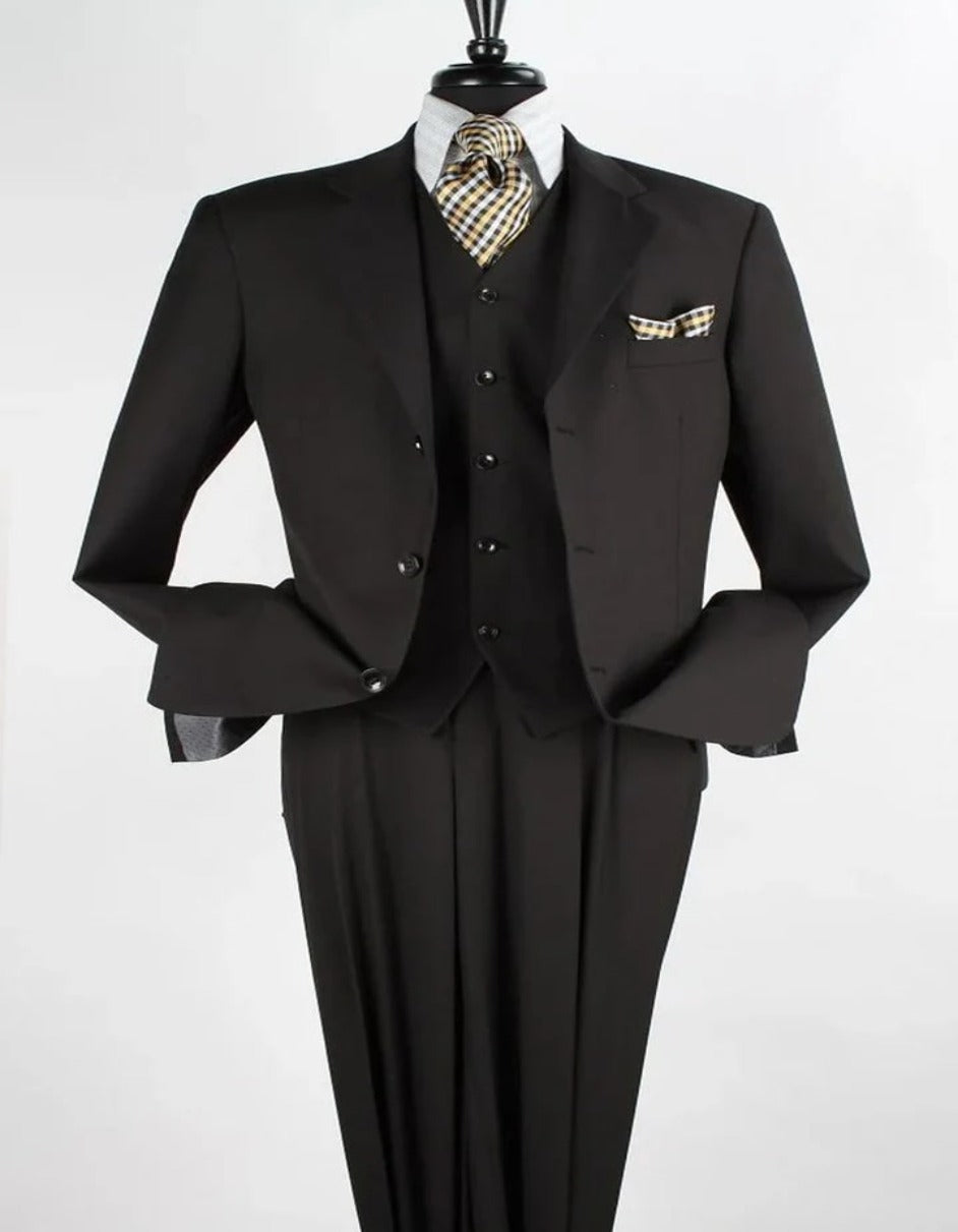 Regular Fit Pleated Black Suit
