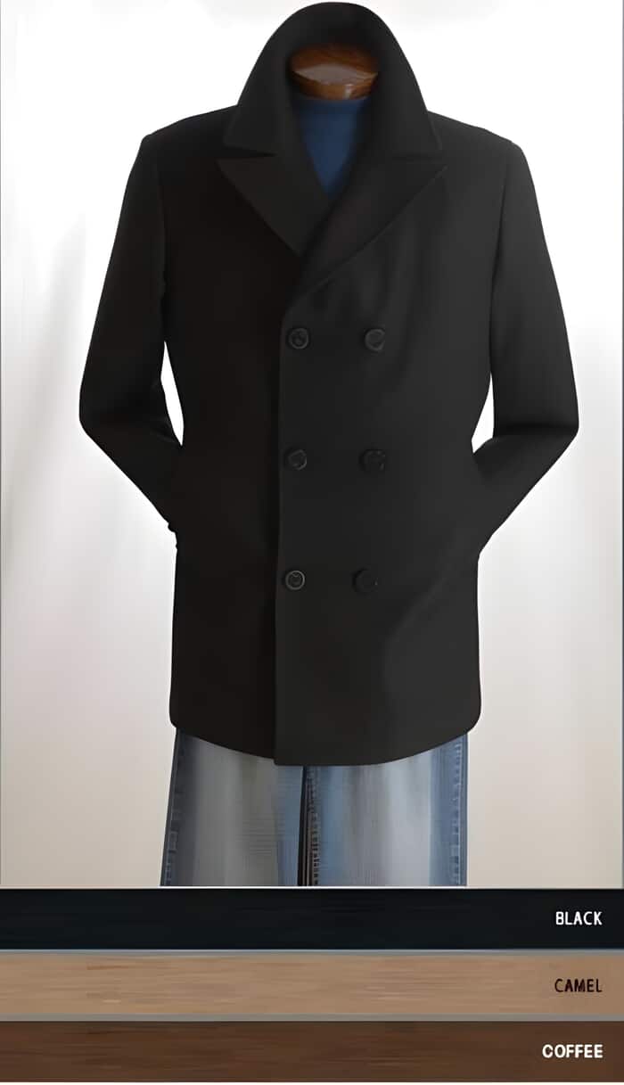Designer Wool Blend Double Breasted Peacoat