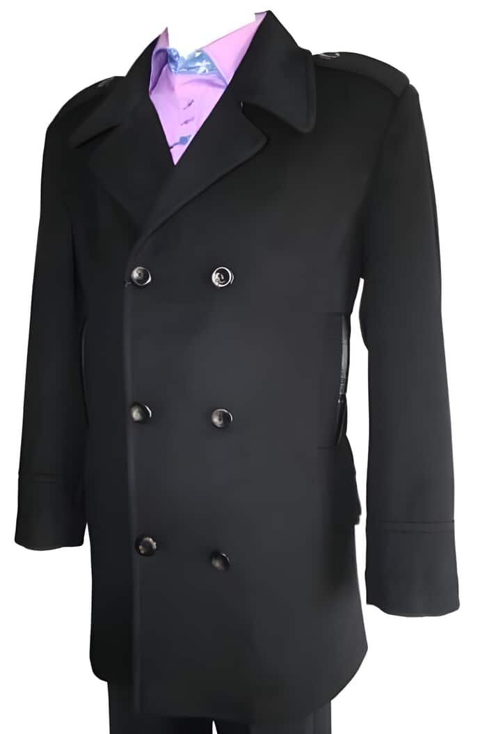 Designer Black 6-Button Wool Peacoat for Men
