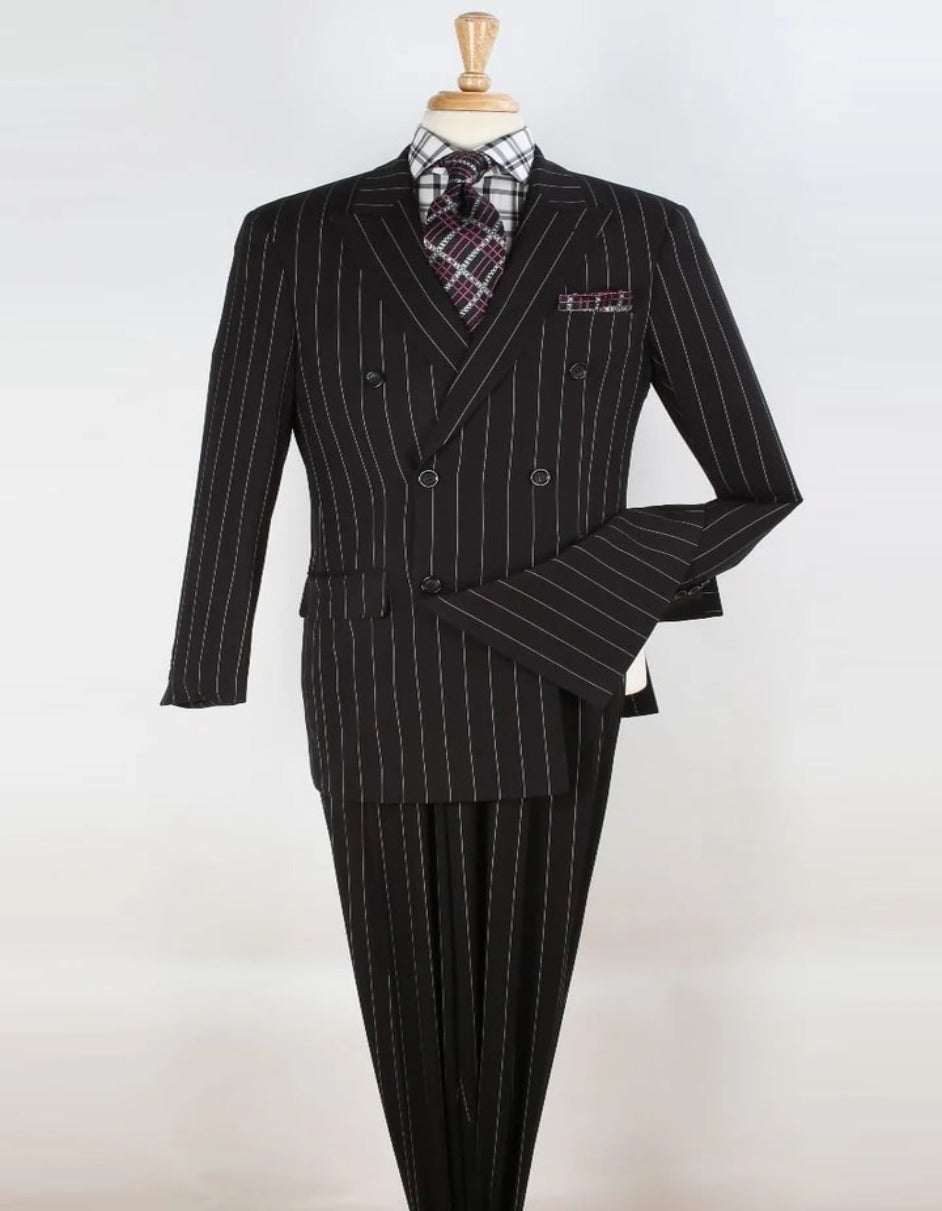 Double Breasted Pleated Suit - Black Classic