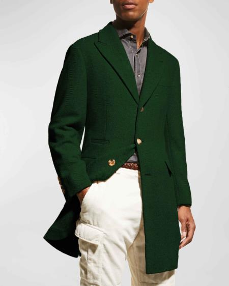 Men's Peak Lapel Dark Green Carcoat