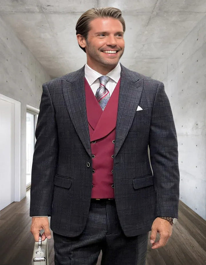 Men's Wool Glen Plaid Vested Suit