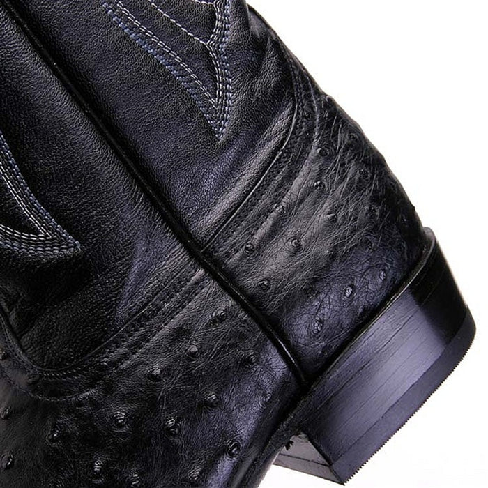 Full Quill Ostrich Black Cowboy Boots for Men