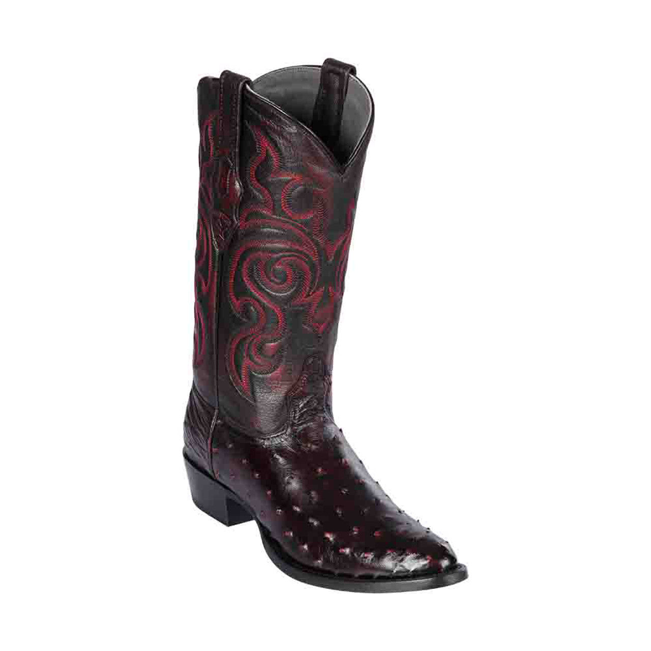 Black Cherry Full Quill Ostrich Round Toe Boots