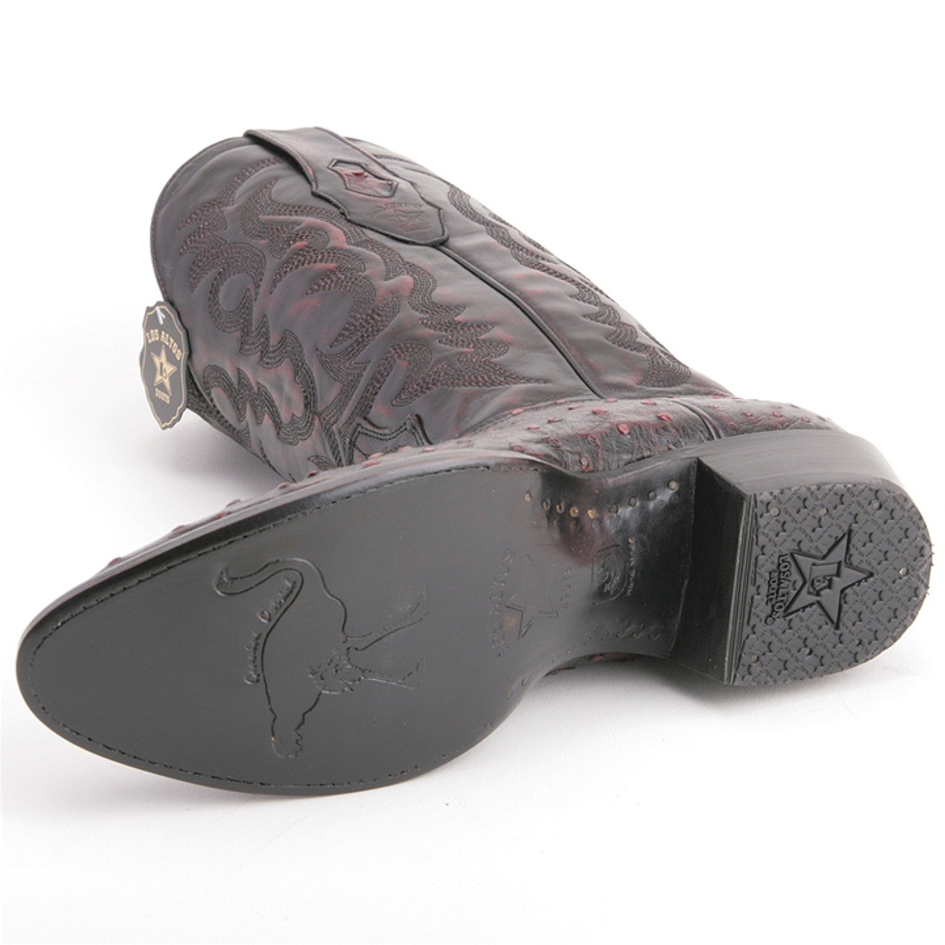 Black Cherry Full Quill Ostrich Round Toe Boots