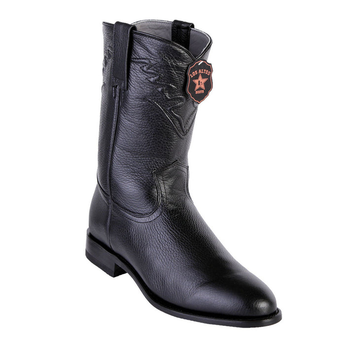 Los Altos Black Elk Leather Roper Boots