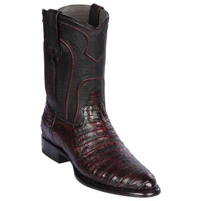 Caiman Belly Cherry Black Roper Toe Boots by Los Altos