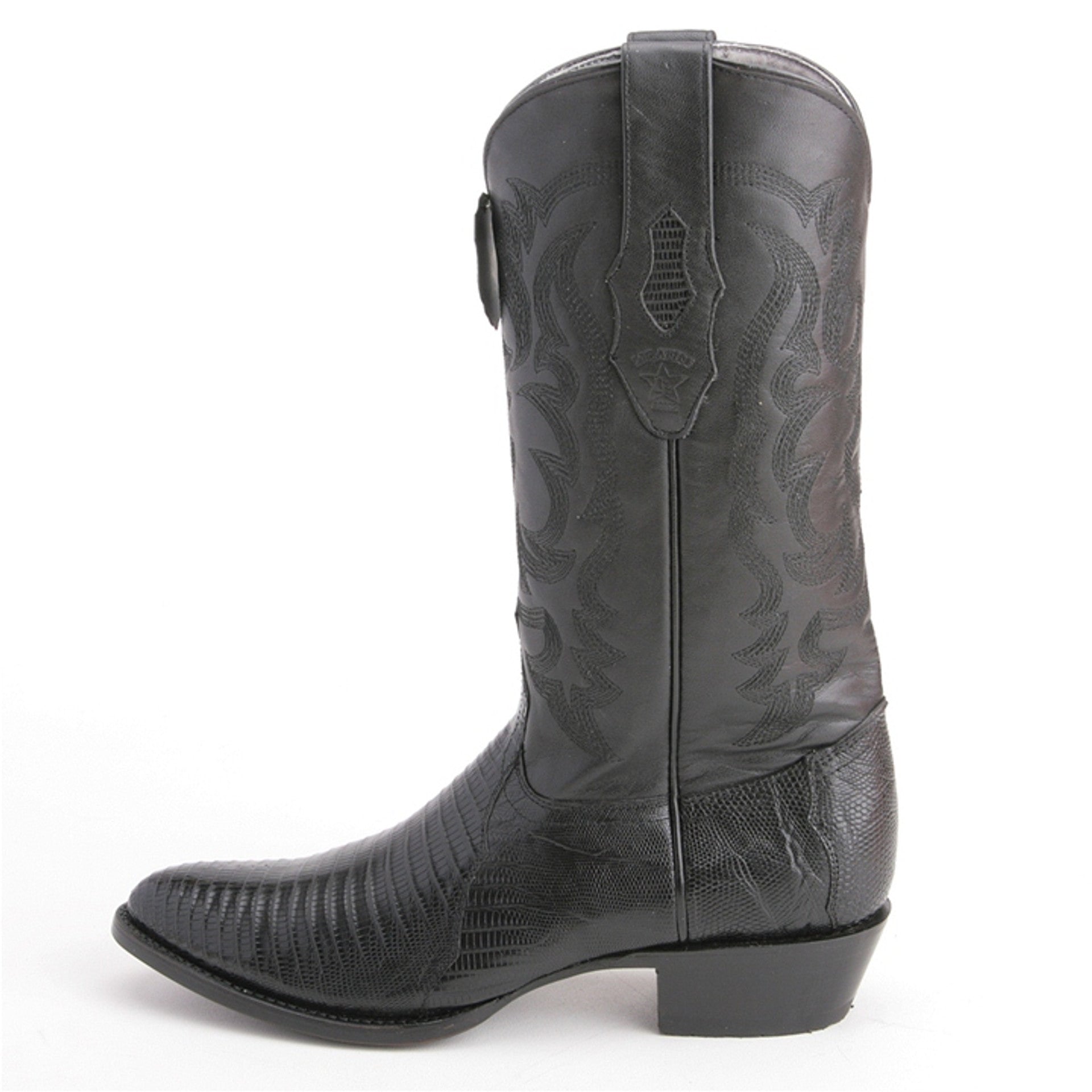 Los Altos Black Teju Lizard Round Toe Boots