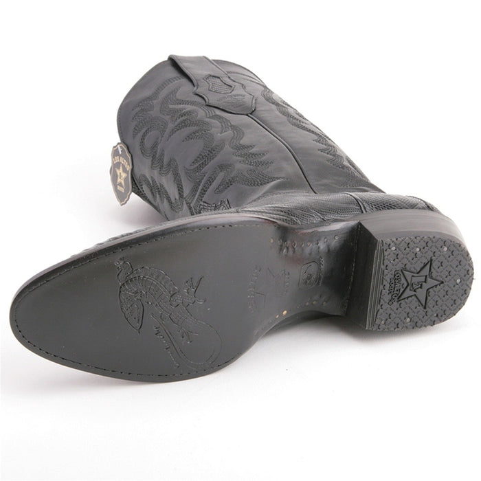 Los Altos Black Teju Lizard Round Toe Boots
