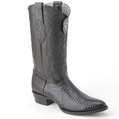 Los Altos Black Teju Lizard Round Toe Boots