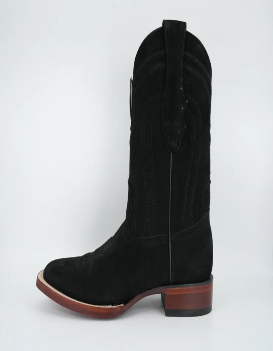 Los Altos Nobuck Black Wide Square Leather Toe Boot
