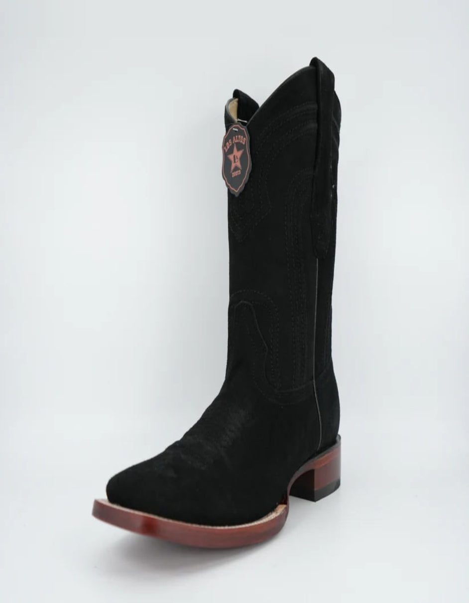 Los Altos Nobuck Black Wide Square Leather Toe Boot