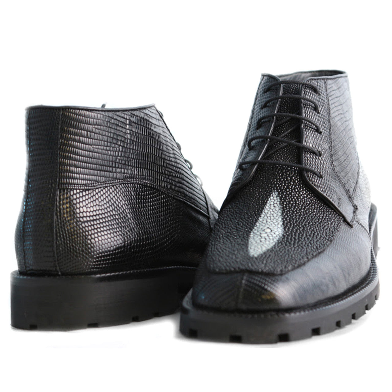 Black Lizard & Stingray Ankle Boots by Los Altos