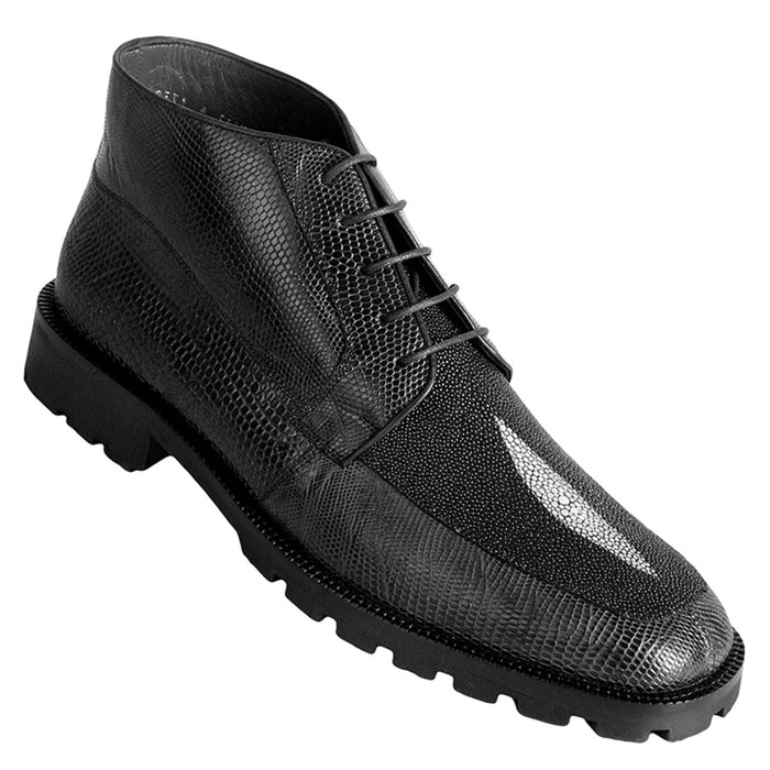 Black Lizard & Stingray Ankle Boots by Los Altos