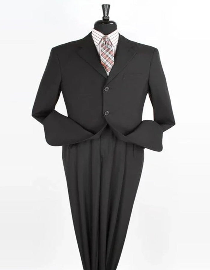 Regular Fit Black Pleated Suit for Men