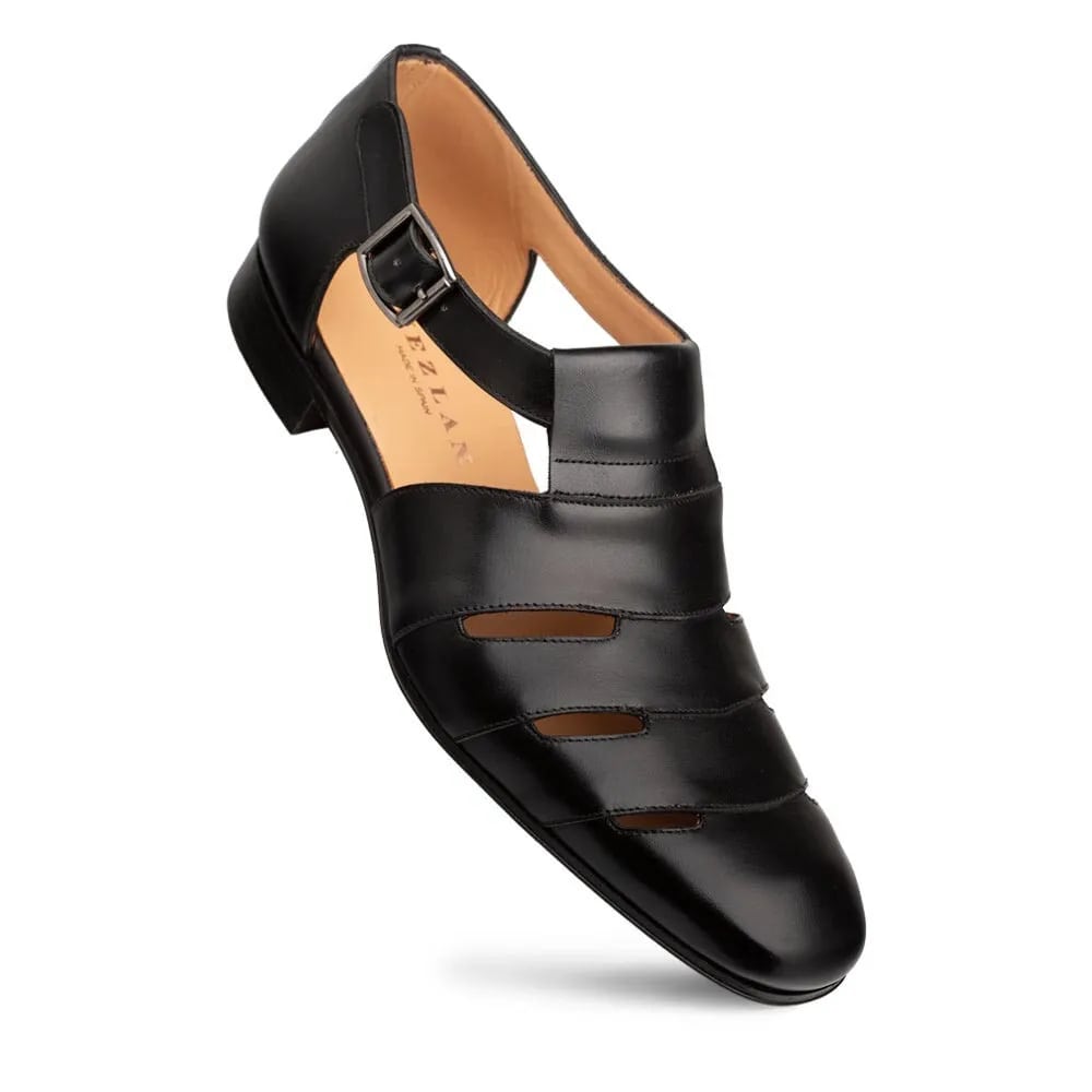 Mezlan Black Calfskin T-Strap Dress Sandals