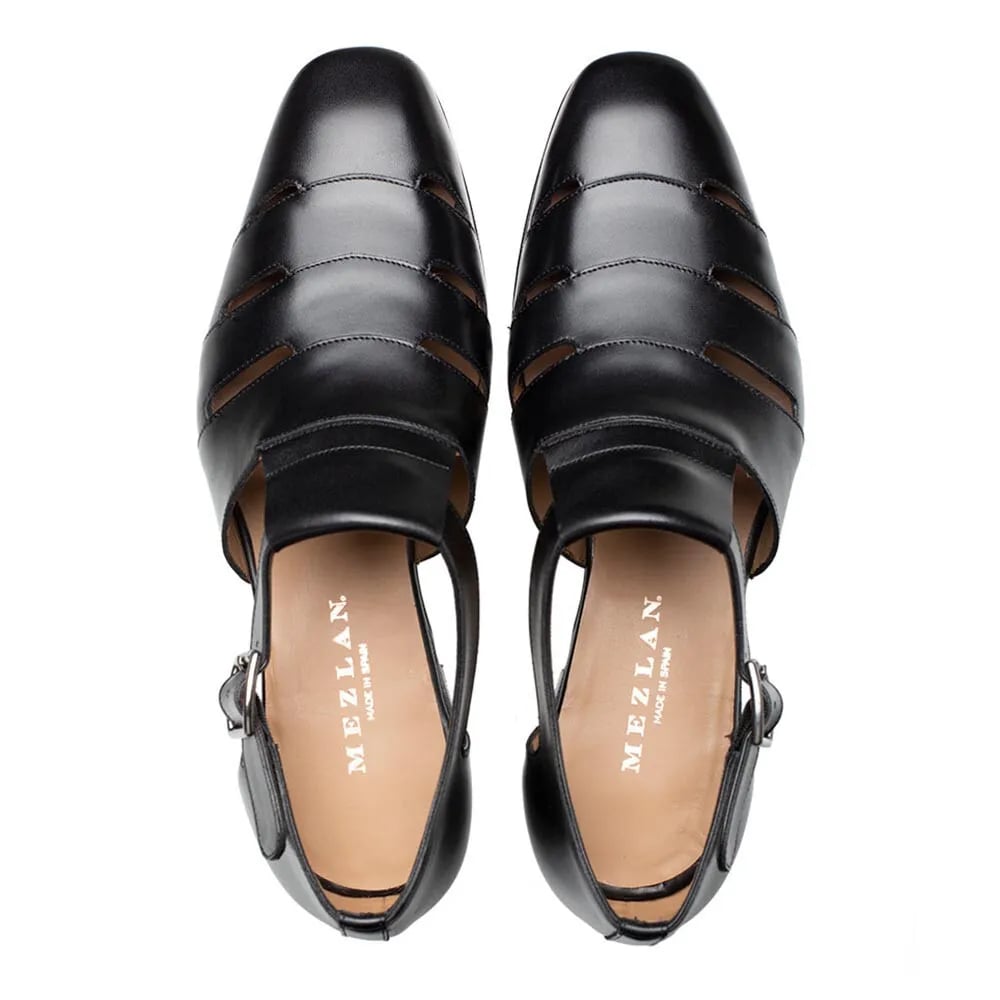 Mezlan Black Calfskin T-Strap Dress Sandals