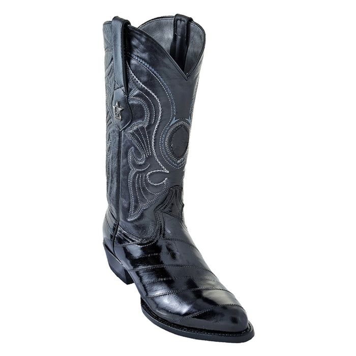 Black Eel Skin J Toe Boots by Los Altos