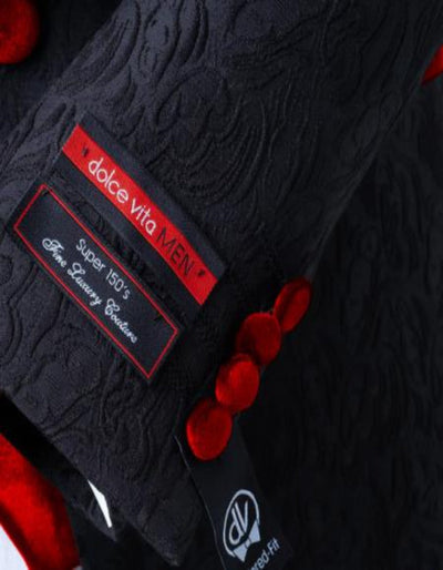 Black Tuxedo with Red Velvet Lapel - Three Piece