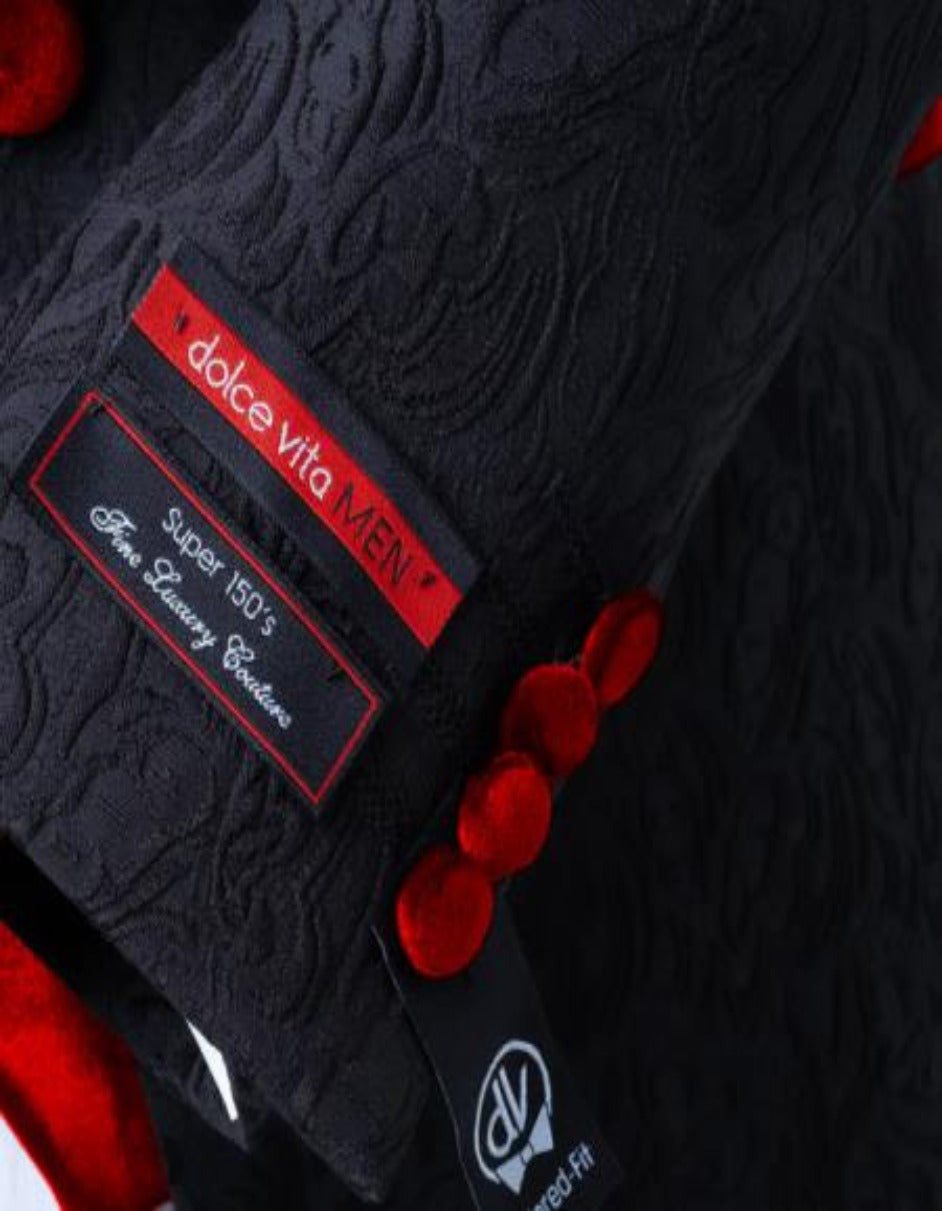 Black Tuxedo with Red Velvet Lapel - Three Piece